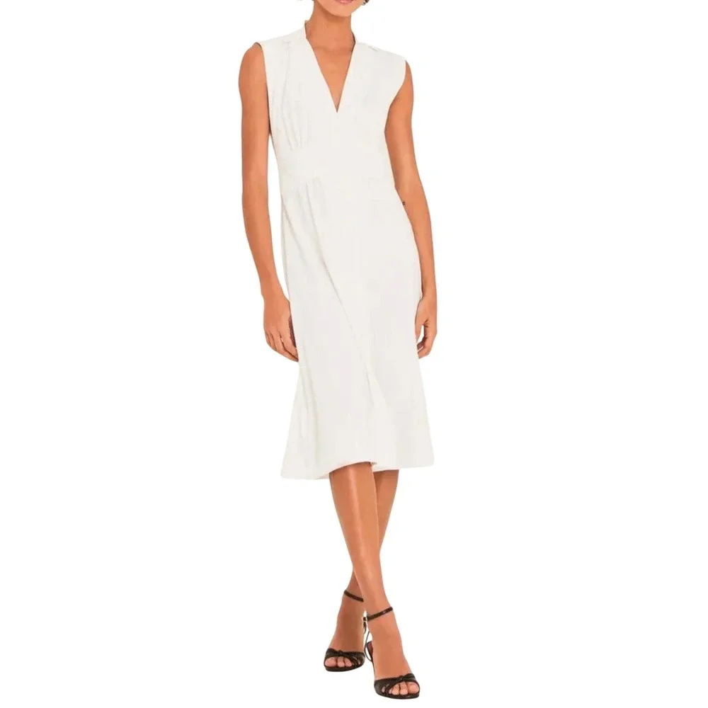 ba&sh‎ Lady Dress Women XS Off-White Sleeveless Button Front Midi Parisian Chic